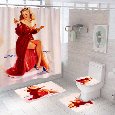 Amazon Cross-Border Digital Printing Bixin Girl Series Polyester Waterproof Shower Curtain Four-Piece Set Graphic Customization