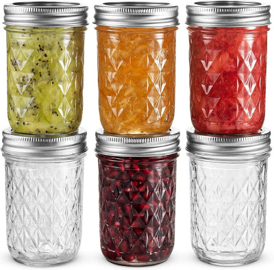 Glass Mason Jar Diamond Diamond Sealed Jar Cold Brewed Coffee Jam a Bottle of Honey Mason Storage Bottle Cool Drinks Cup