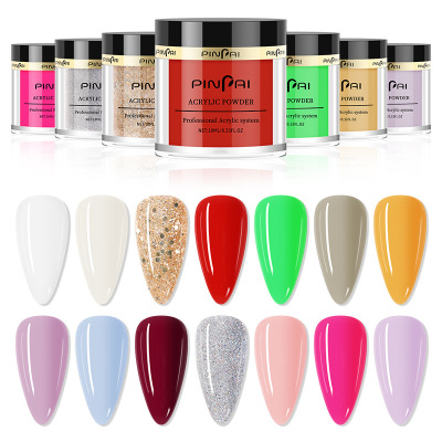 Manicure Acrylic Powder Four-in-One French Infiltration Powder Can Extend Rhinestone Carved Nail Glitter Powder 14 Colors Cross-Border