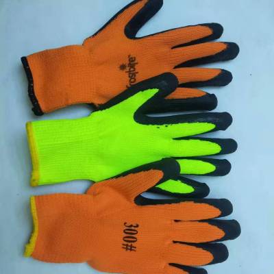 Gloves Factory Customized Flat Hanging Semi-Hanging Thickened Orange Terry Latex Black Wrinkle Labor Protection Gloves Nitrile Pu Gloves