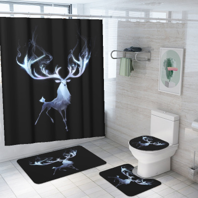 Amazon Deer Series Cartoon 3D Digital Printing Waterproof Personalized Polyester Shower Curtain Cross-Border Supply to Customize