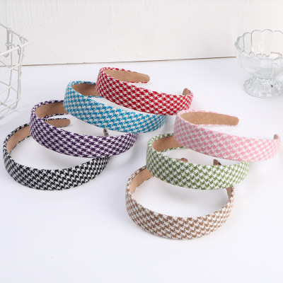 Japanese and Korean New Girl Style Houndstooth Pattern Headband Knitted Fabric Wide-Edged Headband out Hair Clip Headdress