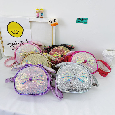 Children's Bag 2021 New Cute Korean Style Sequined Bow Girls' Princess Bag Shoulder Messenger Bag