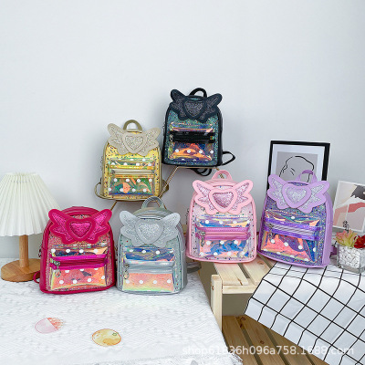 2021 New Children's Bags Sequined Wings Love Trendy Cute Small Bookbag Backpack Foreign Trade Wholesale Factory