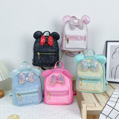 Factory Direct Supply New Children's Bags Foreign Trade Wholesale Trend Sequins Bow Ears Cute Small Bookbag Backpack