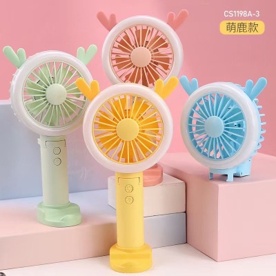 New Mini Little Fan Cartoon Rechargeable Small Fan Little Fan Handheld Fan Mobile Phone Holder with Base