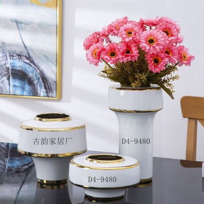 Guyun Ceramic Gold Plated Pure White Decoration Crafts Creative Plaid Vase High-End Soft Home Decoration
