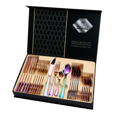 Steel Tableware 24 Pieces Suit Four Main Pieces Knife, Fork And Spoon Western Food Hotel Gift Box Customization