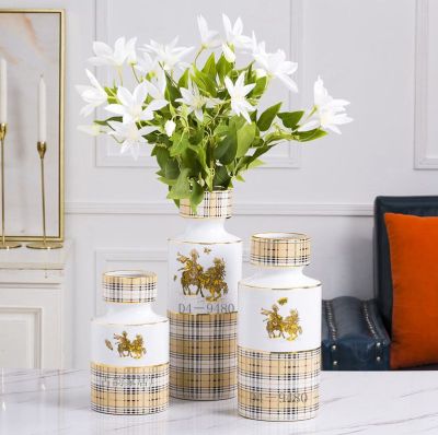 Factory Ceramic Crafts Decoration Creative Vase Drawing Real Gold High-Grade Mashi Soft Home Decoration Flower Holder