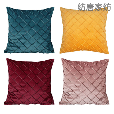 Cross-Border Nordic Solid Color Velvet Embroidered Square Plaid Pillow Cover Light Luxury Model Room Velvet Sofa Cushion Cover