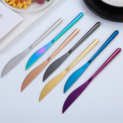 Steel KoreanStyle Thickened TitaniumPlated Gold Knife and Fork Western FoodSteak Dedicated Knife Household Tableware