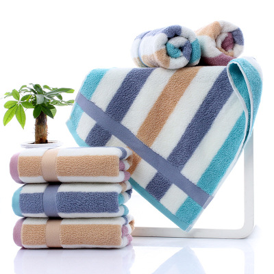 Yiwu Good Goods Adult Color Stripes Towel All-Cotton Face Towel Pure Cotton Towel Face Washing Towel Soft Absorbent Towel