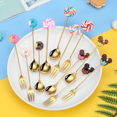 Creative Cute Small Spoon Dessert Spork Donut Spoon Children Cartoon Spoon Fork Fruit Spork Spork Gift Box