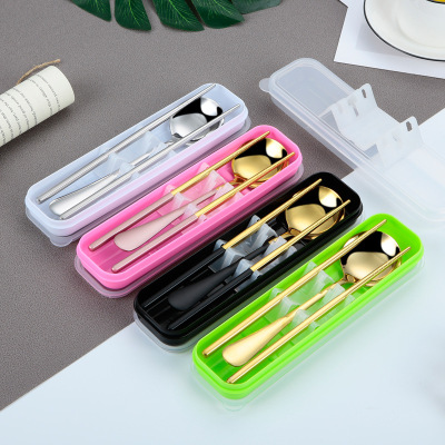 Stainless Steel Tableware Chopsticks Spoon Two-Piece Set Cute Children Round Spoon Household Camping Portable Tableware