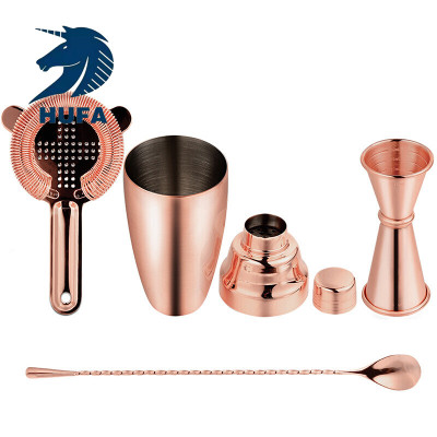 Cross-Border New Product Stainless Steel Bartender Nine-Piece Set Rose Gold Shaker Set Logo Can Be Customized