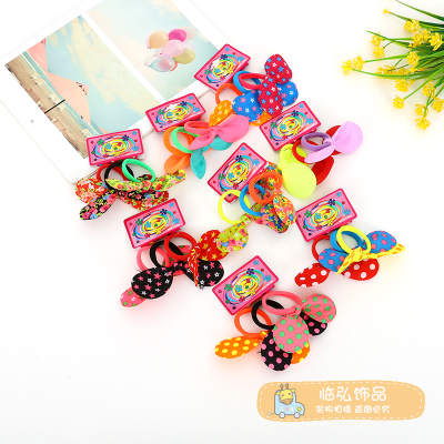 Korean Style Baby Candy Color Rubber Band Rabbit Ears Hair Rope Hair Band Hair-Binding Children Dot Bow Hair Accessories Rubber Band