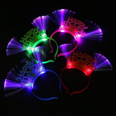 New Happy New Year Luminous Headband Cross-Border Happy New Year Barrettes Flash Toy Factory Wholesale