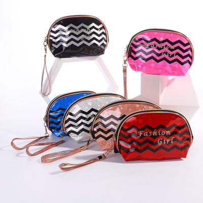 2021 New Water Ripple Pu Cosmetic Bag Korean Style Women's Waterproof Cosmetics Toiletry Storage Shell Bag Can Be Customized Logo