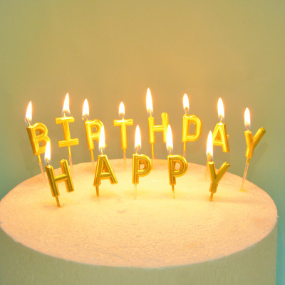 Birthday Cake Happy Golden Letter Candle Tuhao Gold Candle Gold-Plated Letter Candle Cake Decoration Wholesale