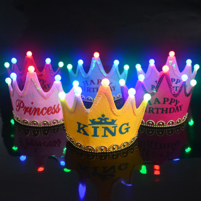 Luminous Birthday Hat Led Supplies Party Hat Led with Light Felt Cloth Wholesale Birthday Hat Luminous Crown