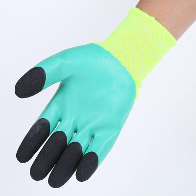 13-Pin Nylon Breathable plus Finger Wear-Resistant Labor Gloves Wholesale Non-Slip Dipping Reinforced Finger Worker Protective Gloves