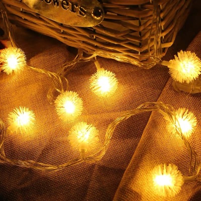 Led Hairy Ball Lighting Chain Dandelion String Room Ornamental Festoon Lamp USB Remote Control Type Cross-Border Battery Light Holiday Light