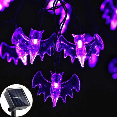 Cross-Border Led Solar Bat Lighting Chain Purple Ghost Festival Halloween Outdoor Courtyard Decorative Light Waterproof Manufacturer