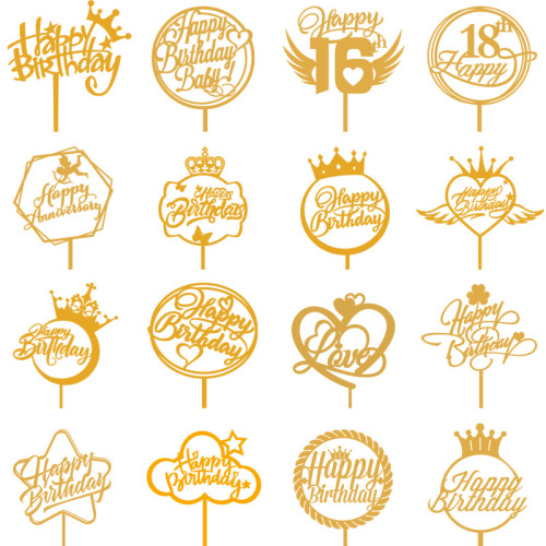 birthday cake decoration card insertion acrylic gold and silver mirror new cake card insertion manufacturers support direct batch customization