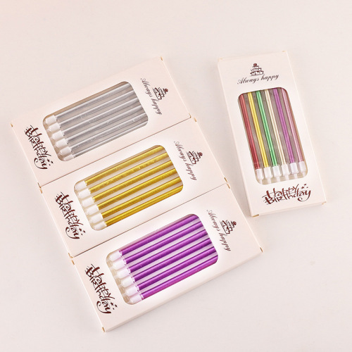 Wholesale Boxed 6 Gold Birthday Party Candles Colorful Small Candles DIY Long Brush Holder round Gold-Plated Cake Candles
