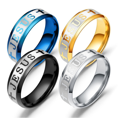 New Religious Style Letter Ring Christian Ornament Jesus Ring Jesus Letter Stainless Steel Titanium Steel Ring