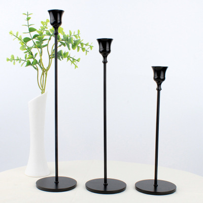 European Style Ornaments Small Candlestick Dining Table Western Romantic Candlelight Dinner Three-Piece Set Decoration Wedding Props Decorative Candlestick