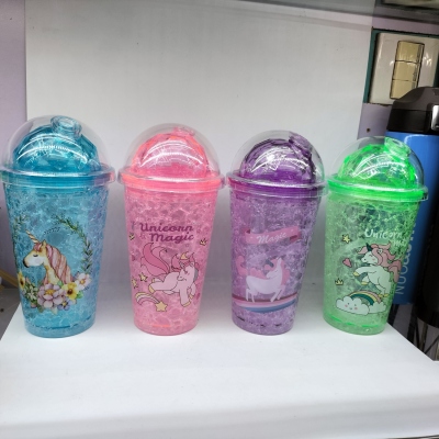 Factory Direct Sales Cup Ice Cup Plastic Cup Cup with Straw Advertising Cup Double-Layer Cup