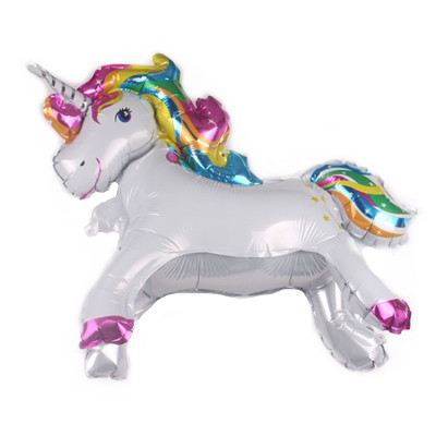New Three-Dimensional Rainbow Horse Unicorn Aluminum Balloon Cartoon Shape Single Horn Pony Aluminum Foil Birthday Balloon Batch