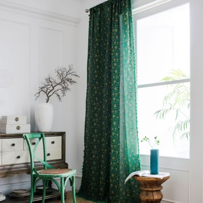 Curtain Finished Green Christmas Gilding Wind Chimes Small Window Kitchen Curtain Half Shade Bay Window