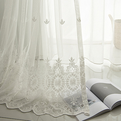 Wholesale Nordic Embroidery White Window Screen Living Room Bedroom Finished Product Customization Mesh Curtains Bay Window Elegant All-Matching Embroidery Yarn