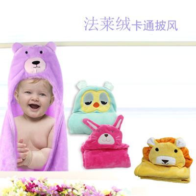 Soft Flannel Baby Cute Cloak Hug Blanket Cartoon with Hat Go out in Autumn and Winter Door Blanket