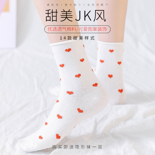 strawberry lolita socks lace slimming japanese calf socks cute jk socks lace mid-calf socks uniform socks