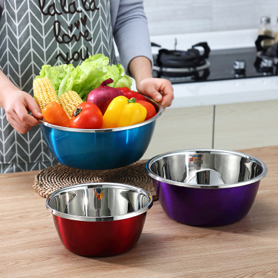 Stainless Steel European-Style Multi-Purpose Basin Baking and Noodle Egg Pots Kitchen Color Plate 3-Piece Set Premium Gifts