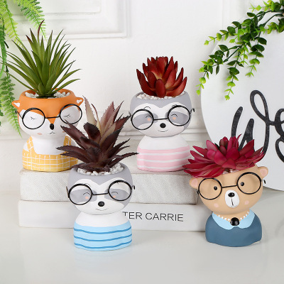 INS Style Cartoon Animal Ceramic Flower Pot Personalized Artificial Flower Succulent Bonsai Creative Animal Ornaments