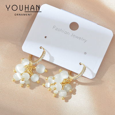 Opal Ear Clip Korean Style Fashionable Earrings Female Online Influencer Simple Eardrops Ins Frosty Style Earrings Jewelry Fashion