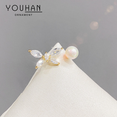 Pearl Zircon Butterfly Opening Ring Mori Fresh Cute Girl Heart Ring Fashion Trending Temperament Index Finger Ring