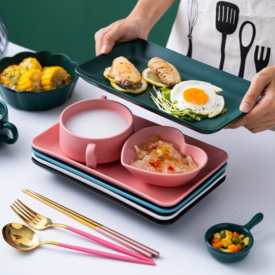 Internet Celebrity Single Plate, Bowl and Saucer Spoon Chopsticks Knife Set Combination Household Creative for One Person Ceramic Bowl Dish & Plate Tableware Set