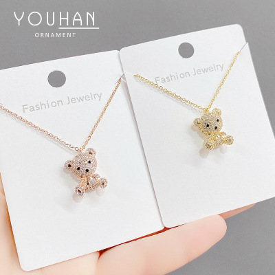 Micro Diamond Bear Necklace for Women 2021 New Korean Style Fashion Design Teddy Bear Clavicle Chain Jewelry Wholesale