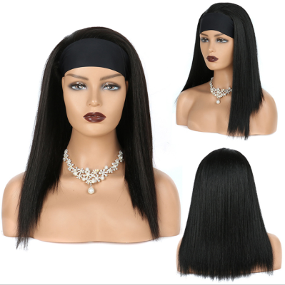 European and American Hot Female Wig Hair Band Head Cover Black Median to Long Straight Wig Bandana Headband Head Cover Factory Direct Sales