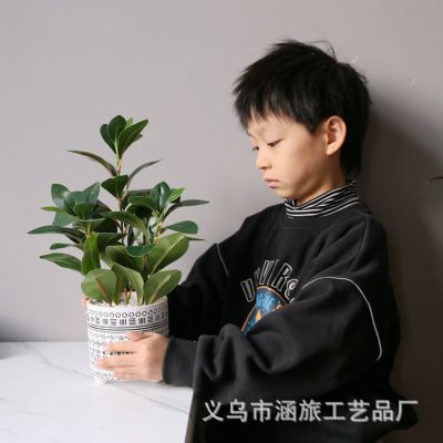 European-Style Ceramic Basin Simulation Douban Leaf Plant Bonsai Home Desktop Artificial Flower Ornament Decoration