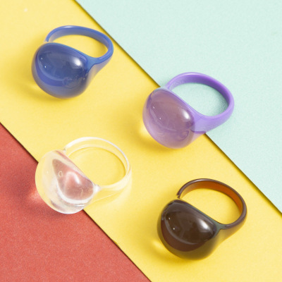 Creative Design Resin Acrylic Ring Color Translucent Cute Korean Style Ring Personality Ring Shank