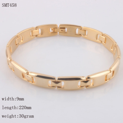 Vacuum Gold Plated Stainless Steel Bracelet Double Beveled Polished Middle Sand Pulling Stainless Ornament Wholesale
