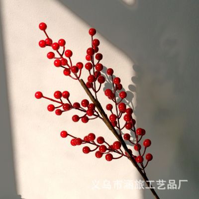 Simulation Single Hollyberry Christmas Flower Arrangement Accessories Wedding Scene Matching Creative Red Fire Single Branch Flower Foam Chinese Hawthorn