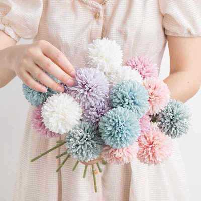 Artificial Flower Ins Ping Pong Chrysanthemum Hydrangea Living Room Decorative Fake Flower Silk Flower and Flower Arrangement Dining Table Decorations Factory Supply