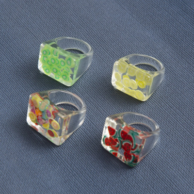 Transparent Fruit Square Ring Cross-Border Resin Ring Sweet Amazon Hot Selling Summer Ins Style Source Factory